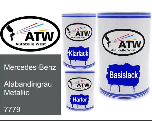 Mercedes-Benz, Alabandingrau Metallic, 7779: 500ml Lackdose + 500ml Klarlack + 250ml Härter - Set, von ATW Autoteile West.